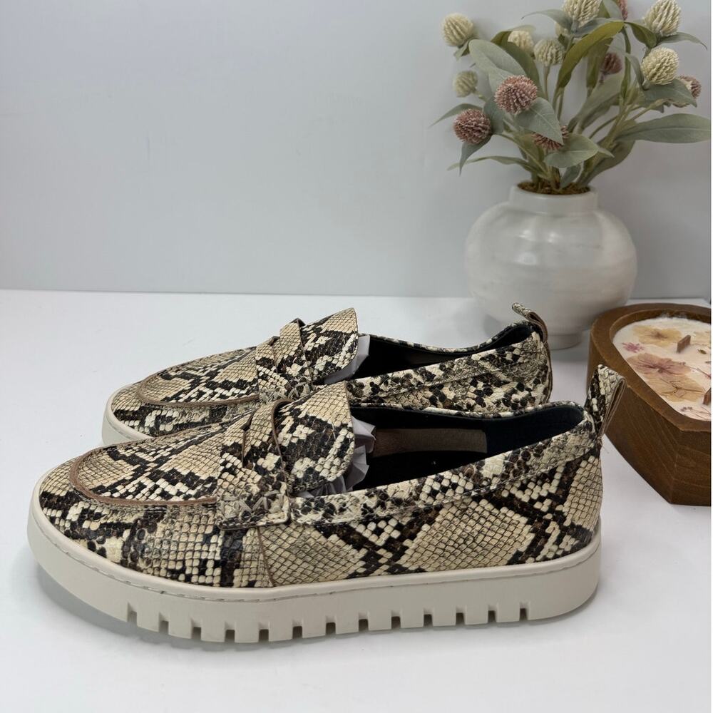 Vionic Uptown Loafer Snakeskin Lightweight Leather Tan/Black Women 8.5W NWOB